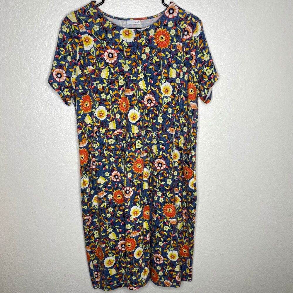 J Jill womens artsy fairy floral midi dress stretch pockets summer mature L